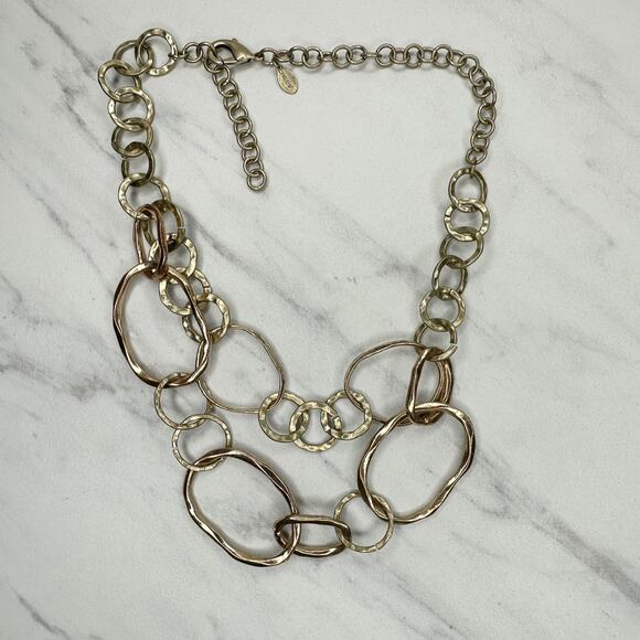 Chicos Hammered Chain Link Statement Necklace Gold Tone ✨ - Picture 8 of 9